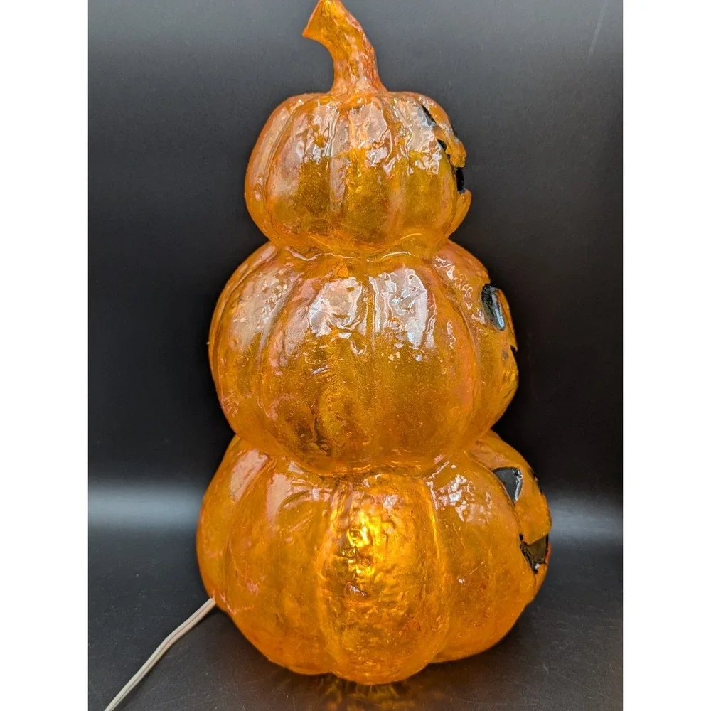 VTG? Halloween Fiberglass Pumpkin Totem Lamp Light 16 in
